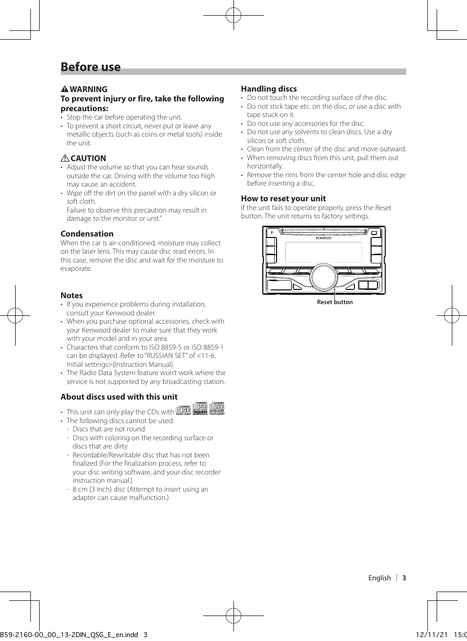 Before use | Kenwood DPX305U User Manual | Page 3 / 15