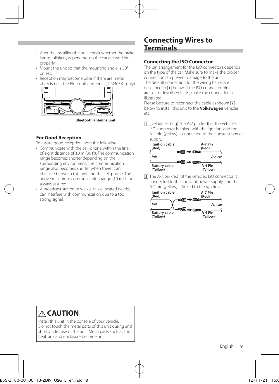 Before installation, Caution, Connecting wires to terminals | Kenwood DPX305U User Manual | Page 9 / 15