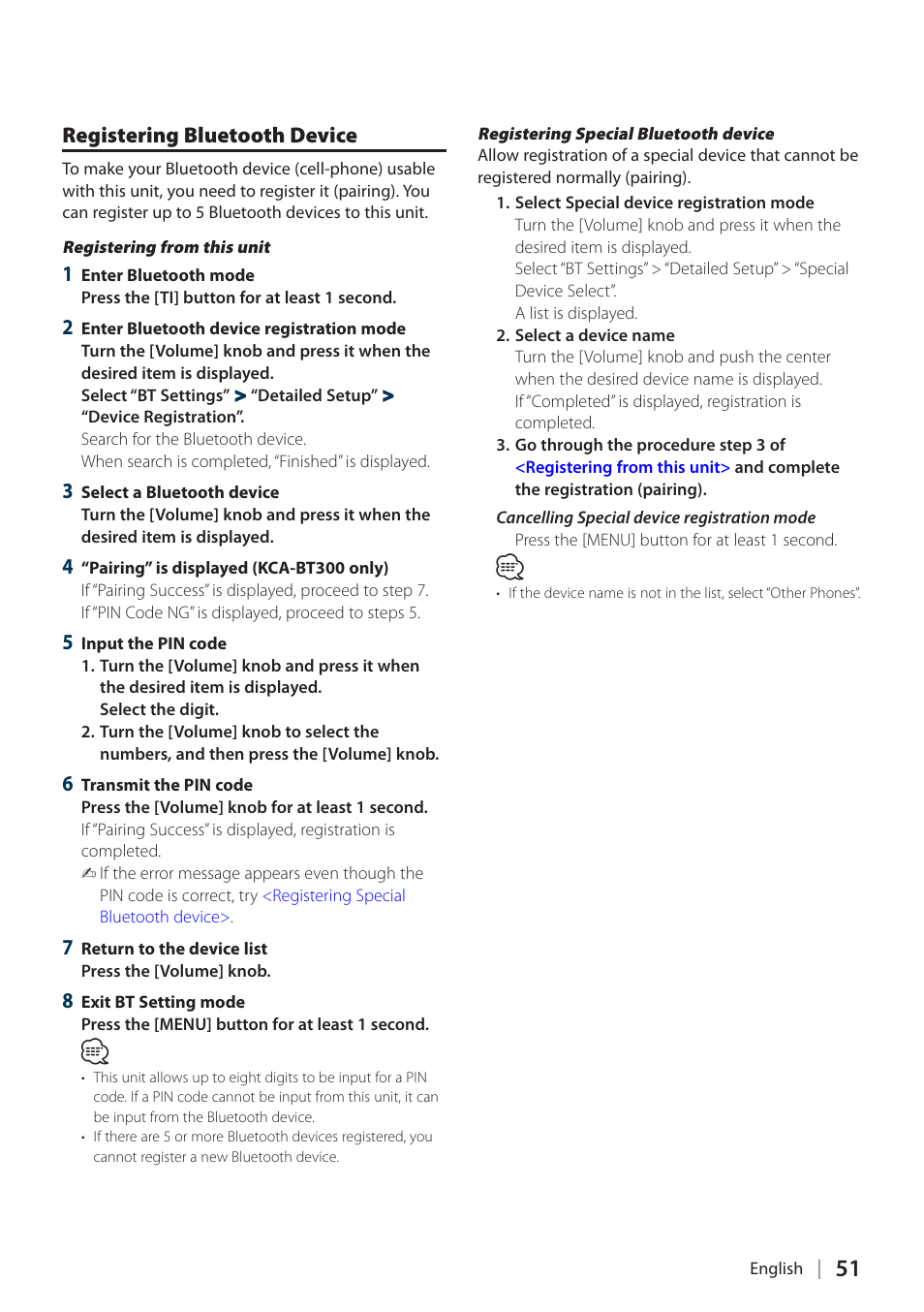 Registering bluetooth device, Registering | Kenwood KIV-700 User Manual | Page 51 / 76