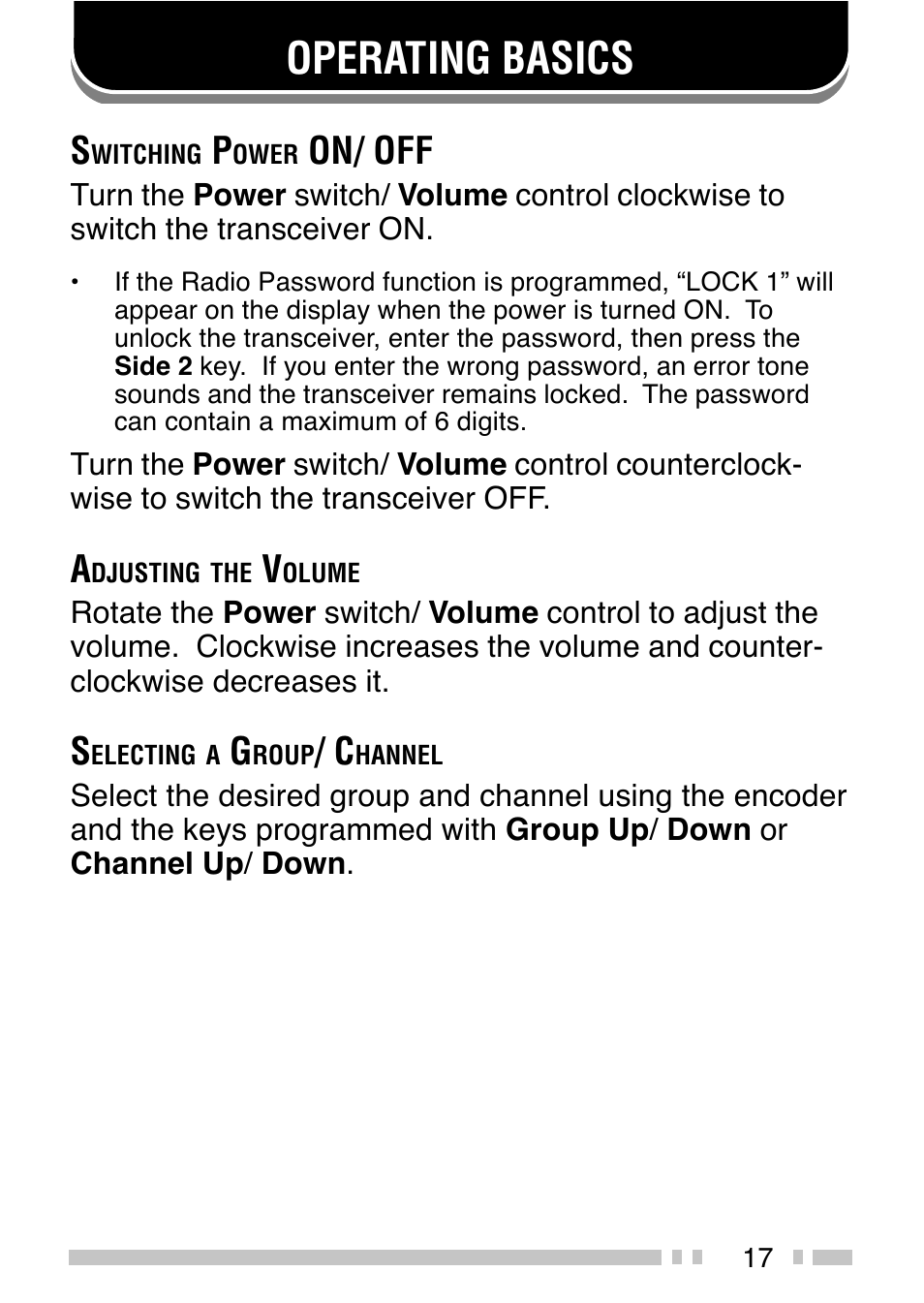 Operating basics, On/ off | Kenwood TK-2140E User Manual | Page 21 / 31