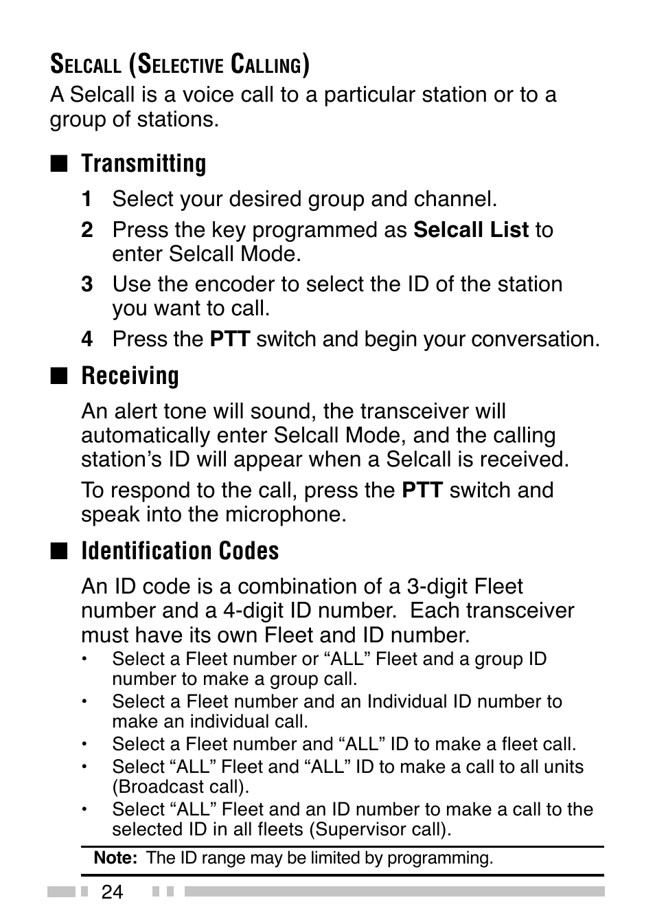 Transmitting, Receiving, Identification codes | Kenwood TK-2140E User Manual | Page 28 / 31