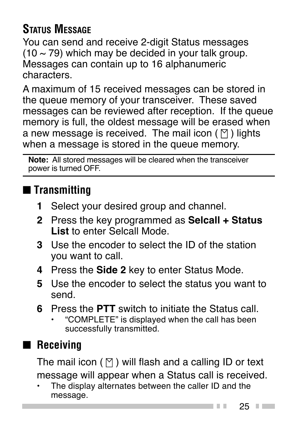 Transmitting, Receiving | Kenwood TK-2140E User Manual | Page 29 / 31
