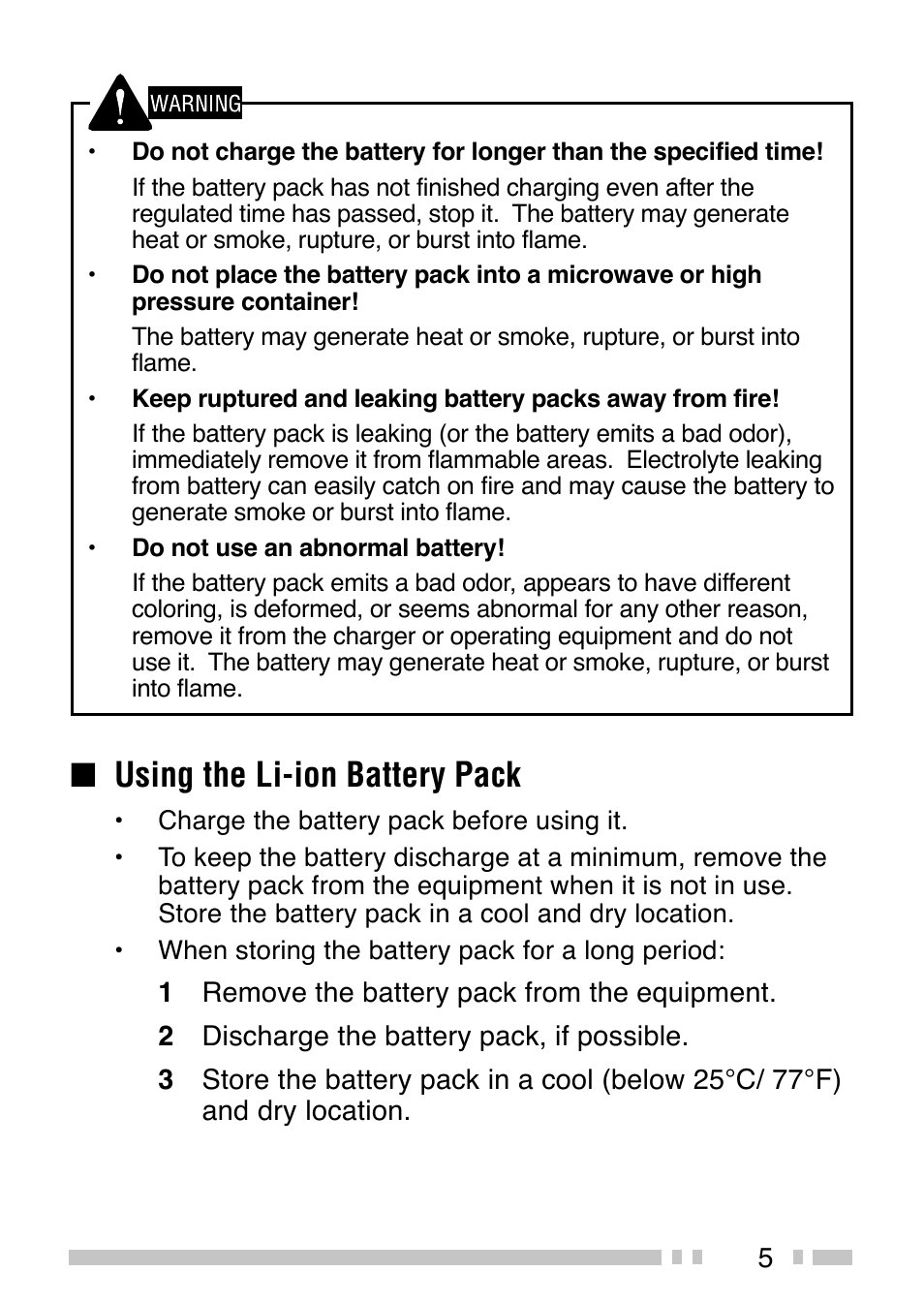 Using the li-ion battery pack | Kenwood TK-2140E User Manual | Page 9 / 31