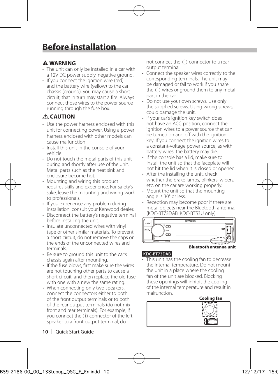 Before installation | Kenwood KDC-BT53U User Manual | Page 10 / 20