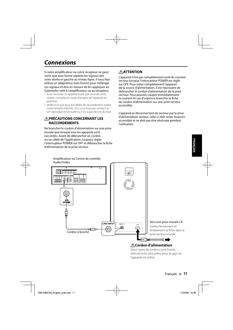 Connexions | Kenwood SW-21HT User Manual | Page 11 / 40