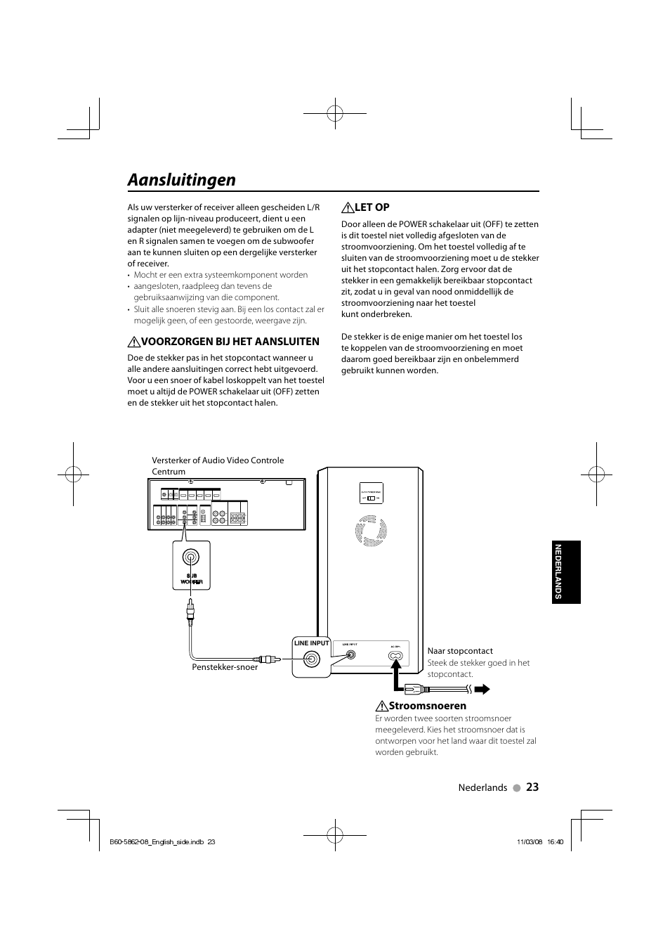 Aansluitingen | Kenwood SW-21HT User Manual | Page 23 / 40