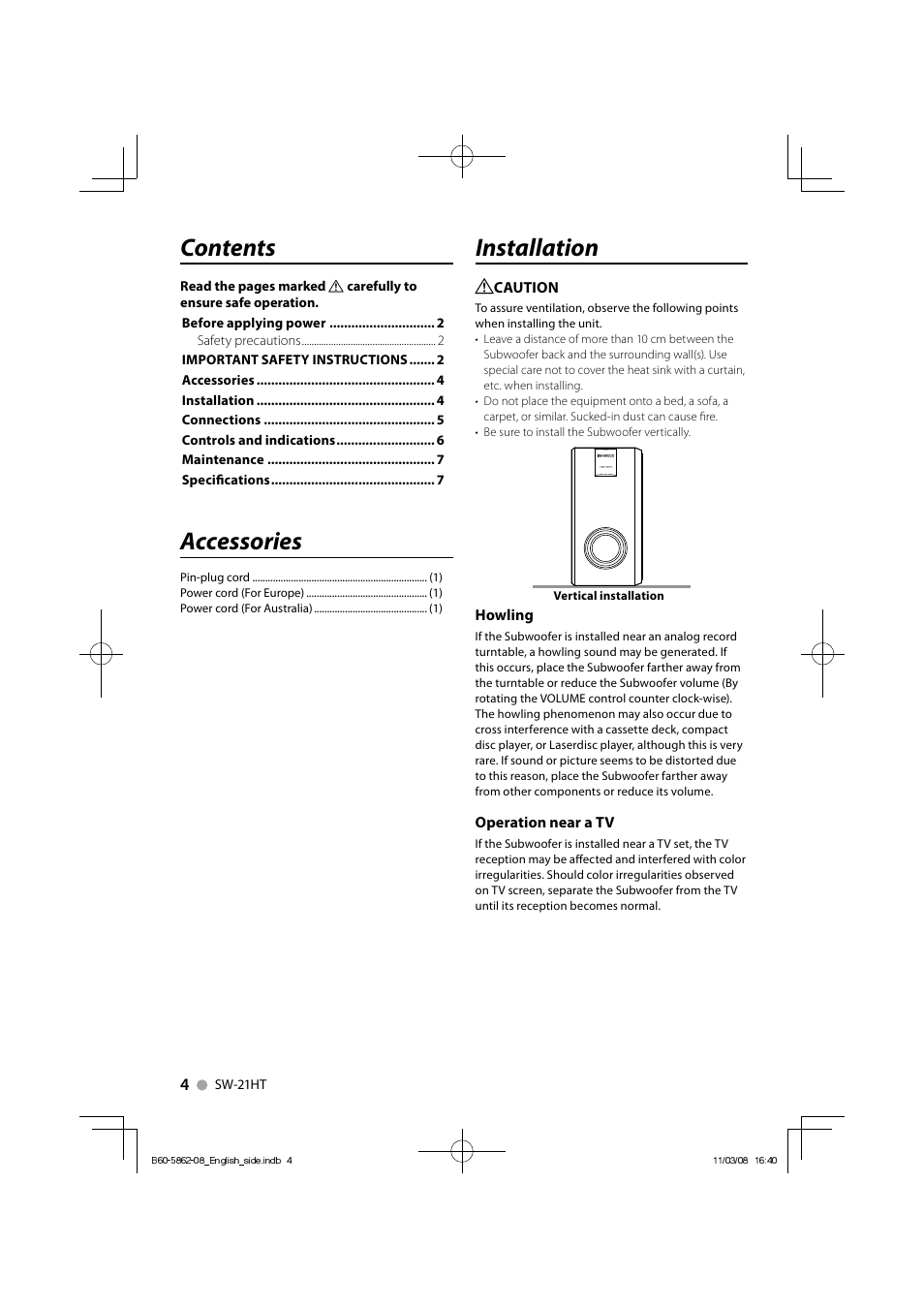 Kenwood SW-21HT User Manual | Page 4 / 40