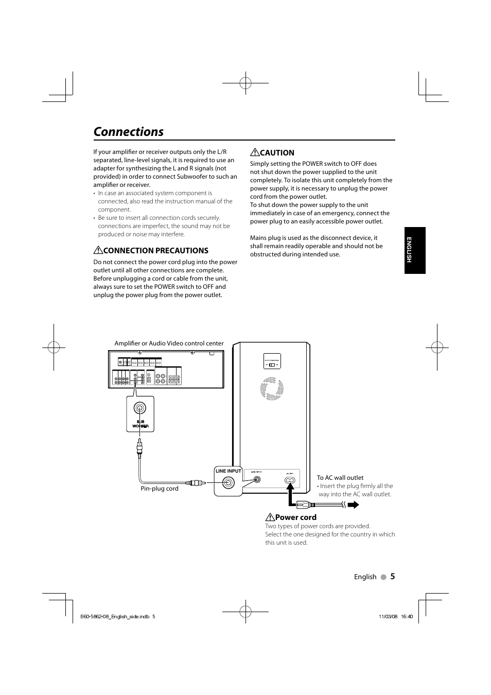 Connections | Kenwood SW-21HT User Manual | Page 5 / 40