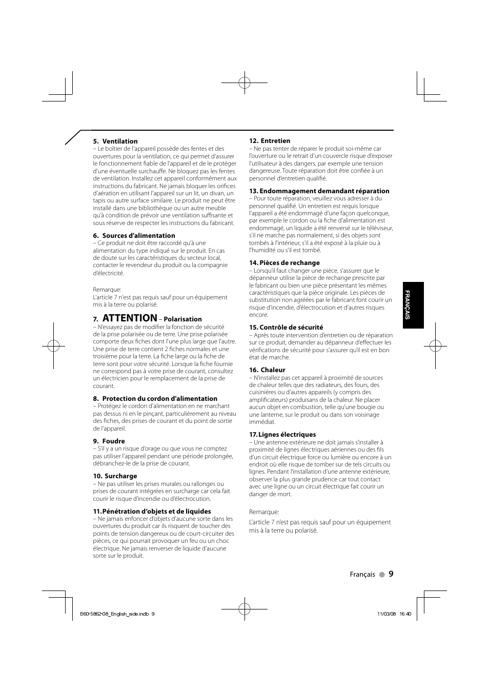 Attention | Kenwood SW-21HT User Manual | Page 9 / 40