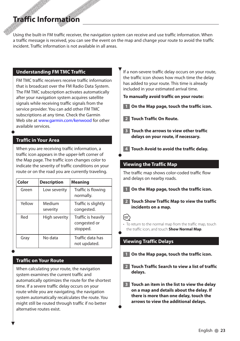 Traffic information | Kenwood DNX9210BT User Manual | Page 23 / 28