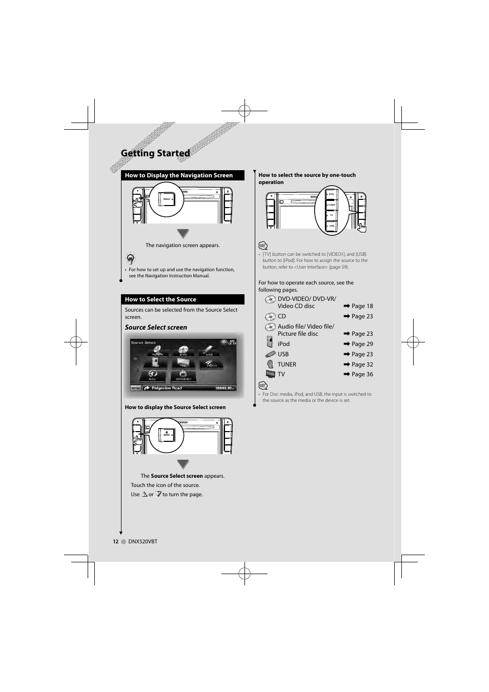 Getting started | Kenwood DNX520VBT User Manual | Page 12 / 88