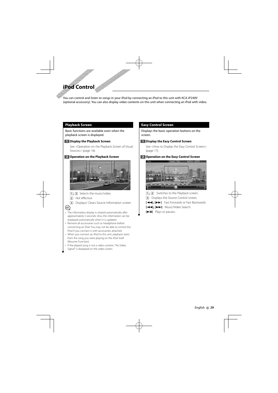 Ipod control | Kenwood DNX520VBT User Manual | Page 29 / 88