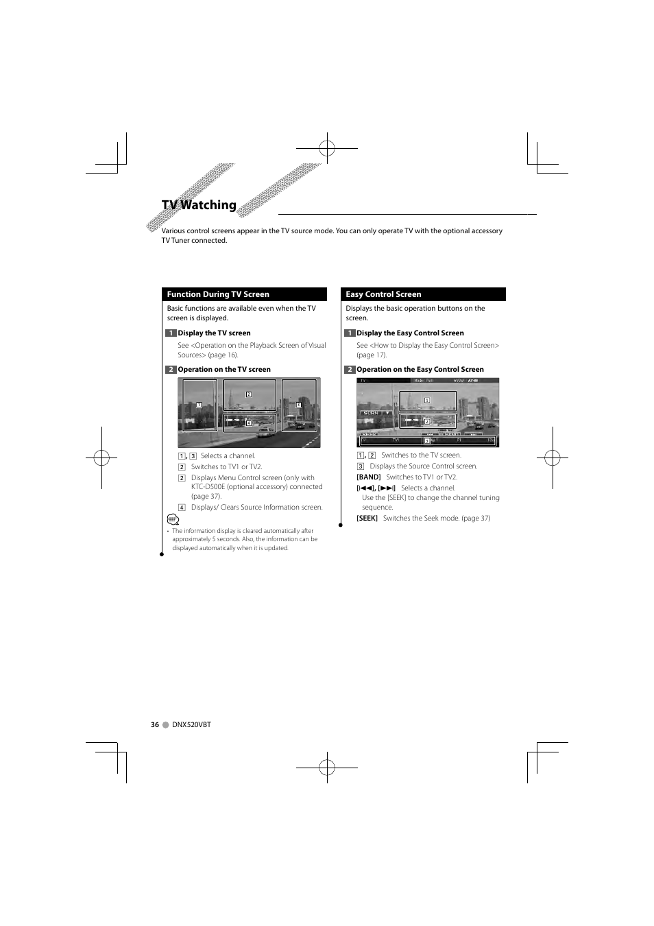 Tv watching | Kenwood DNX520VBT User Manual | Page 36 / 88