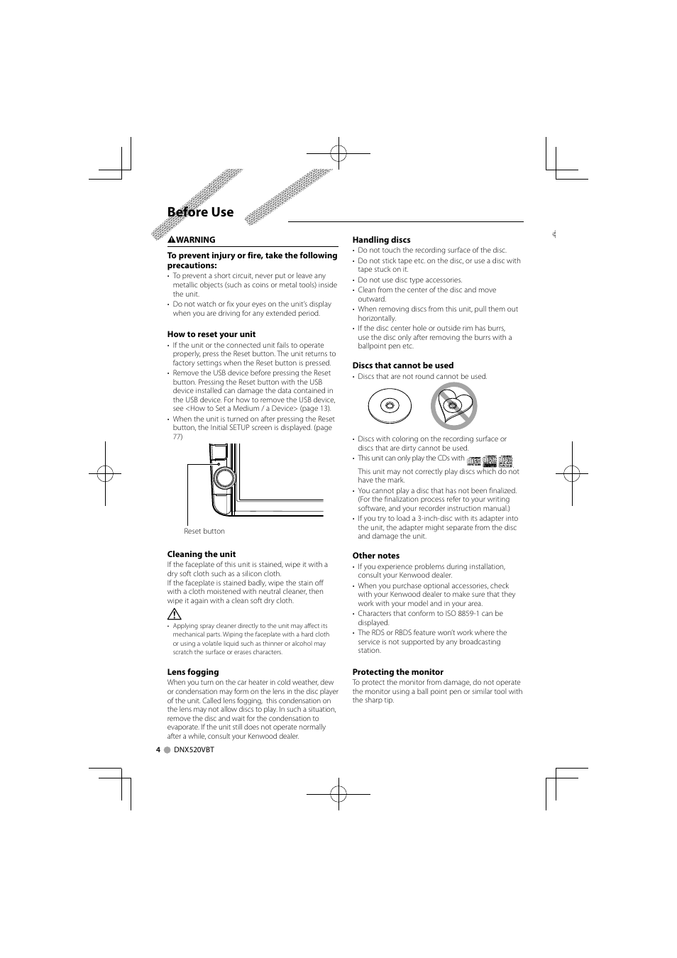 Before use | Kenwood DNX520VBT User Manual | Page 4 / 88