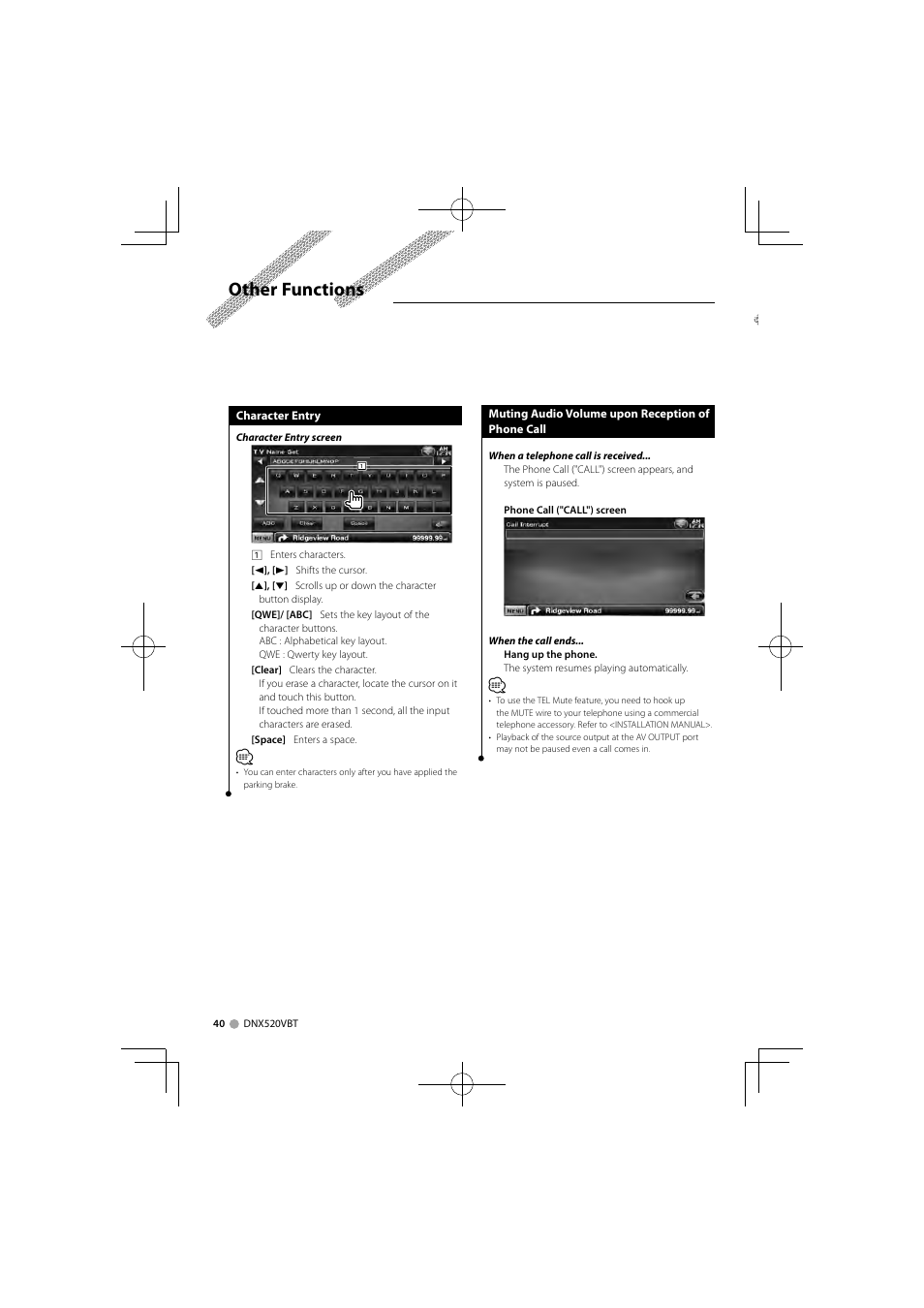 Other functions | Kenwood DNX520VBT User Manual | Page 40 / 88