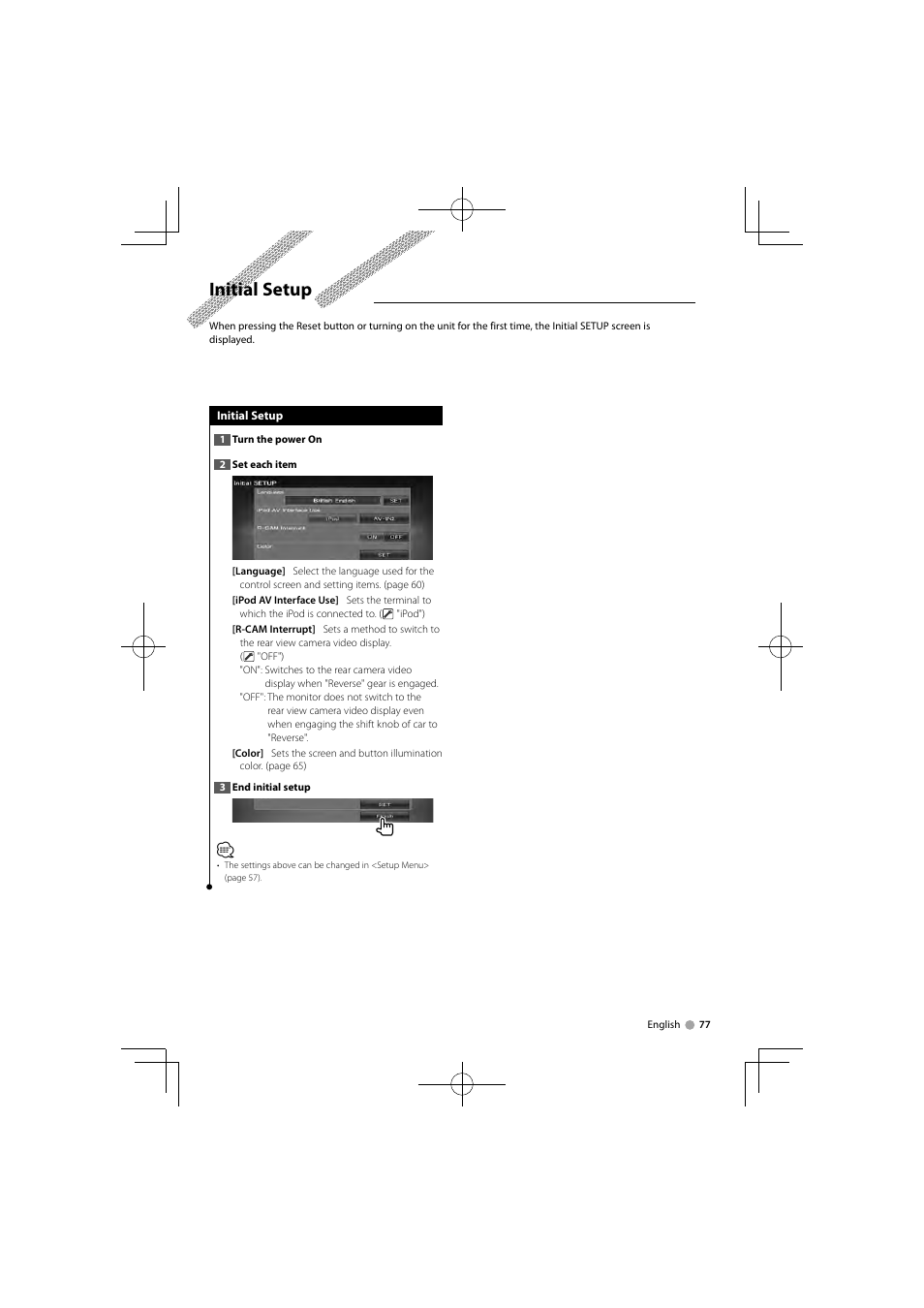 Initial setup | Kenwood DNX520VBT User Manual | Page 77 / 88