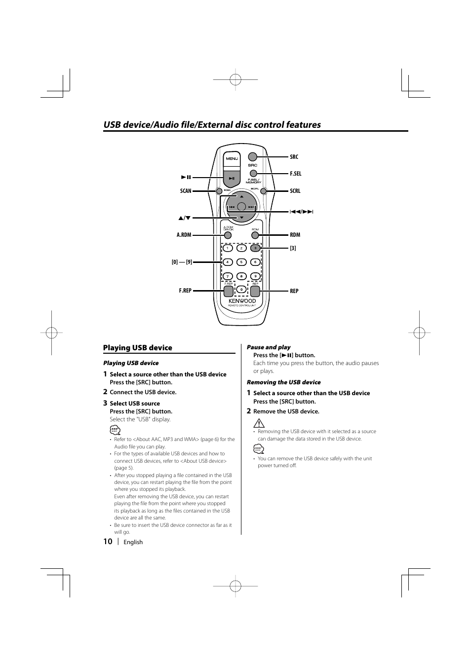 Playing usb device | Kenwood KOS-A200 User Manual | Page 10 / 28