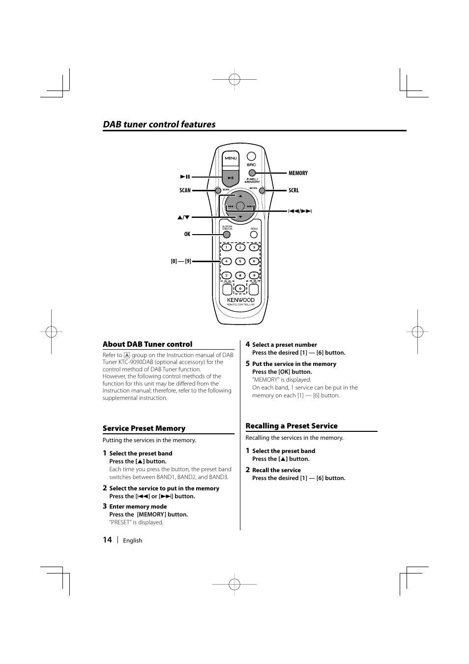 Dab tuner control features | Kenwood KOS-A200 User Manual | Page 14 / 28