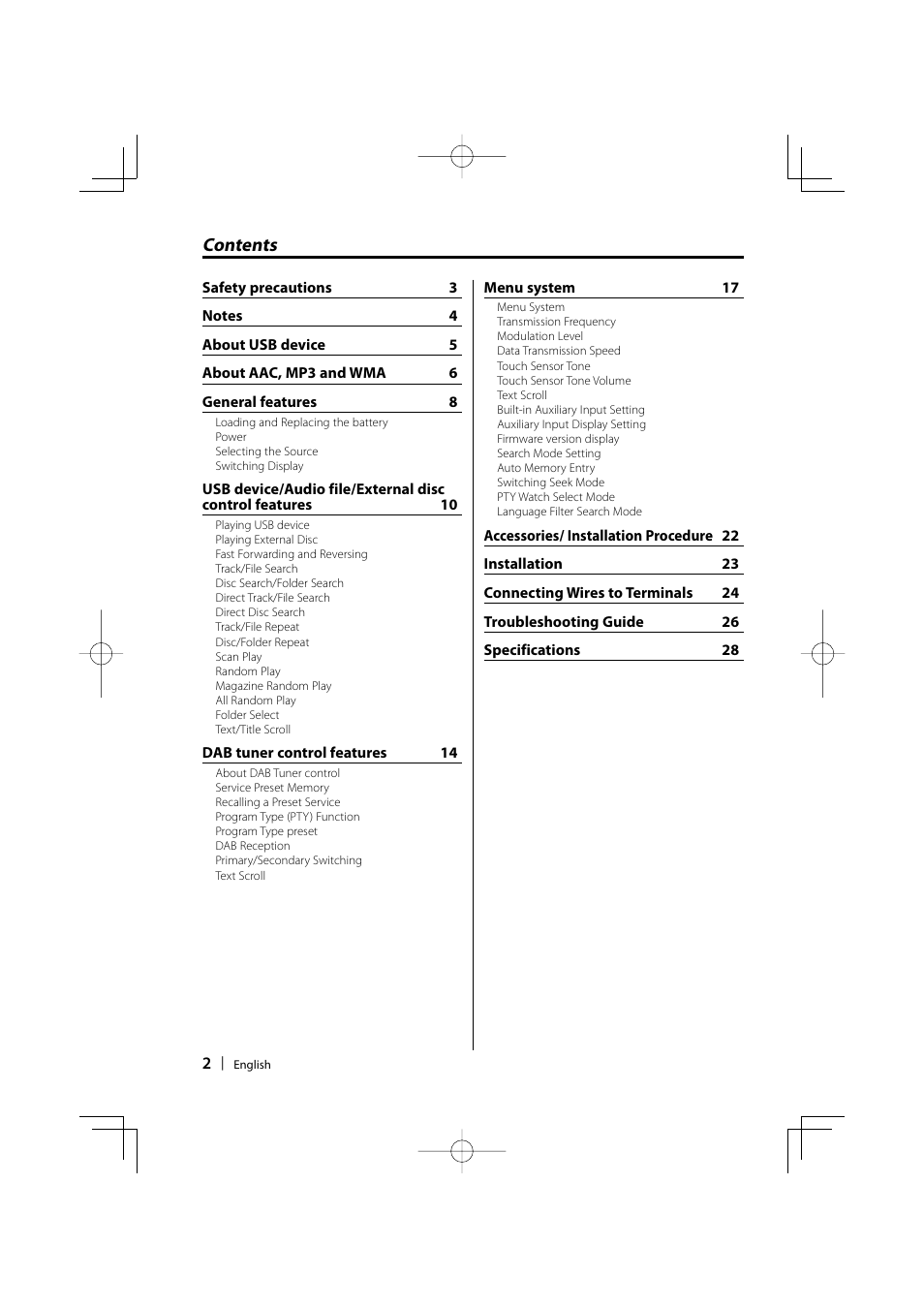 Kenwood KOS-A200 User Manual | Page 2 / 28