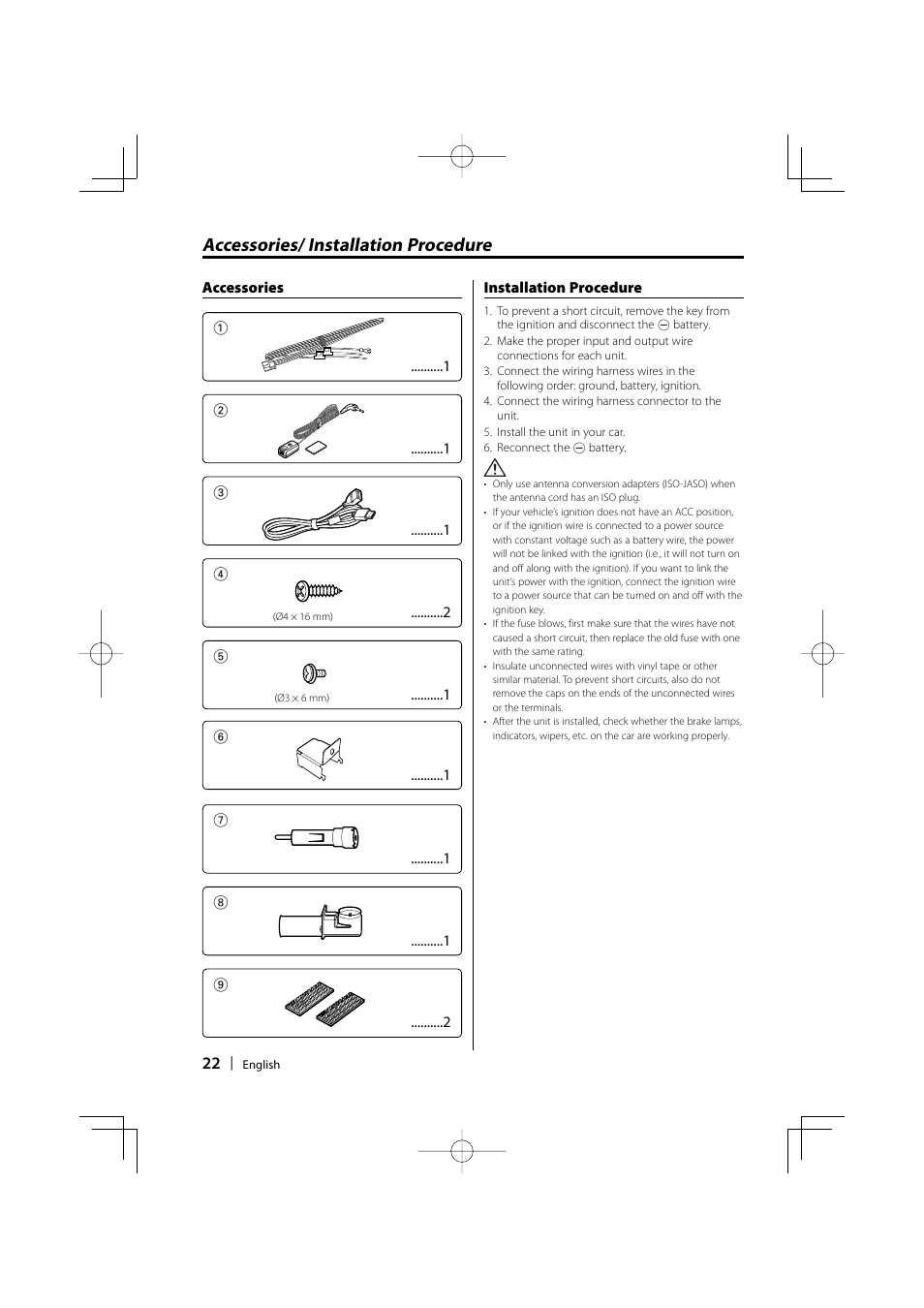 Accessories/ installation procedure | Kenwood KOS-A200 User Manual | Page 22 / 28