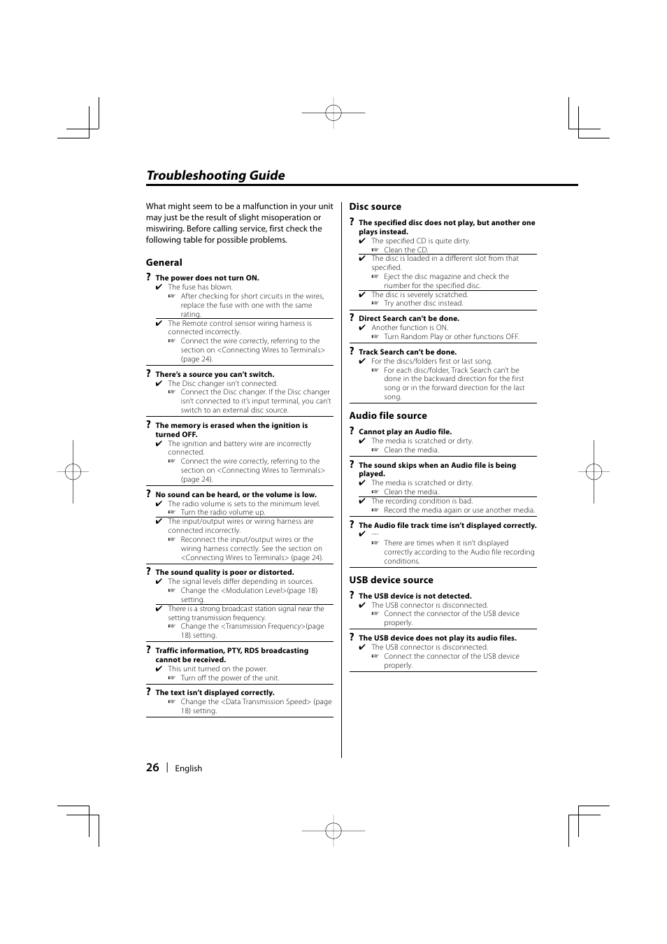 Troubleshooting guide | Kenwood KOS-A200 User Manual | Page 26 / 28