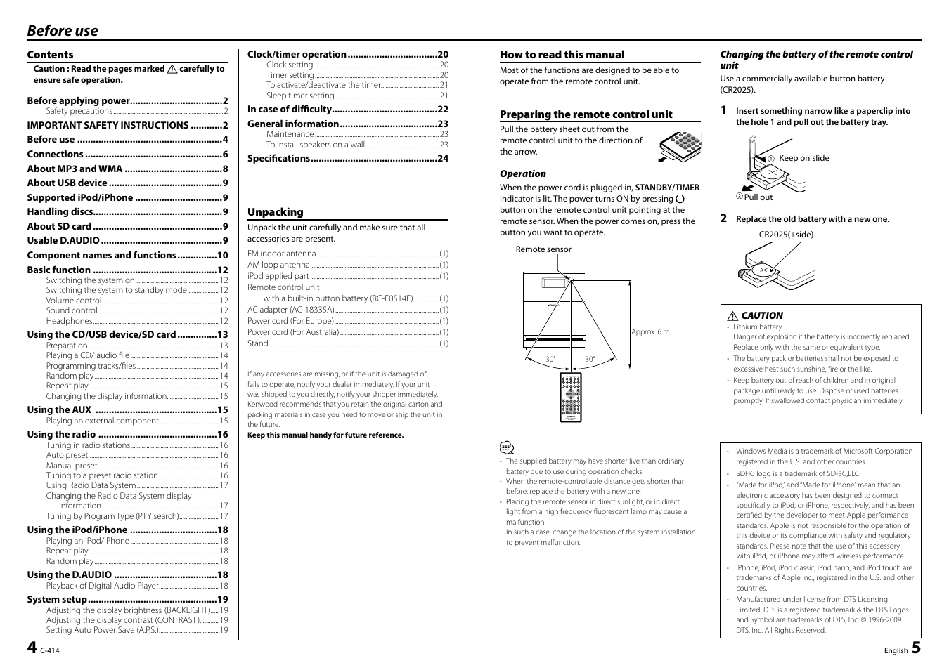 Before use | Kenwood C-414-W User Manual | Page 3 / 13