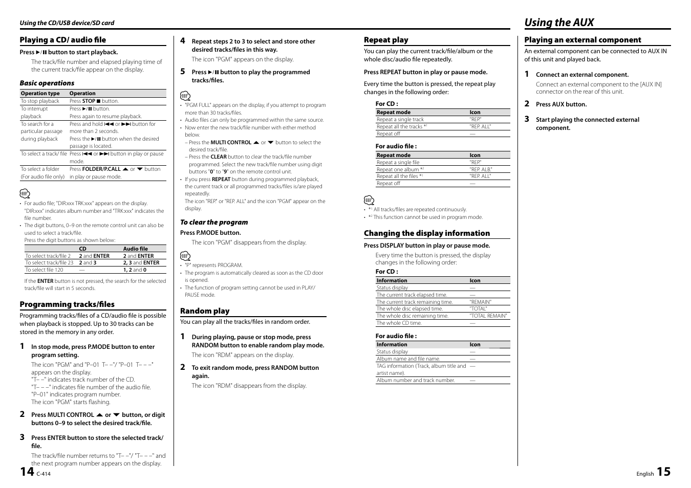 Using the aux | Kenwood C-414-W User Manual | Page 8 / 13