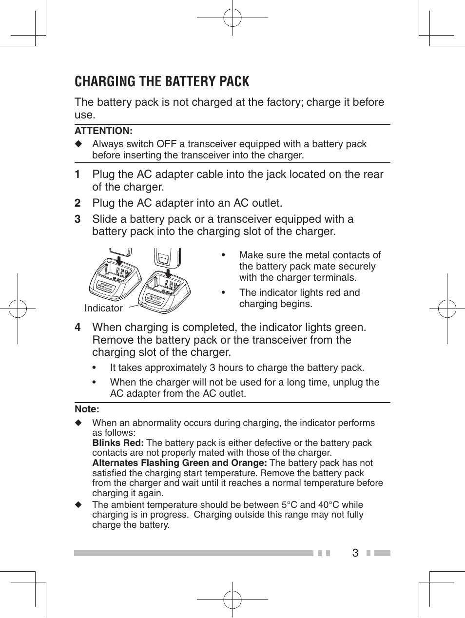 Charging the battery pack | Kenwood TK-3401DE User Manual | Page 11 / 36