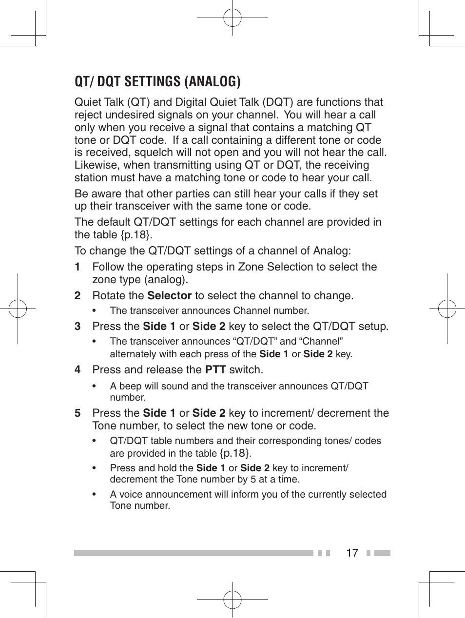 Qt/ dqt settings (analog) | Kenwood TK-3401DE User Manual | Page 25 / 36