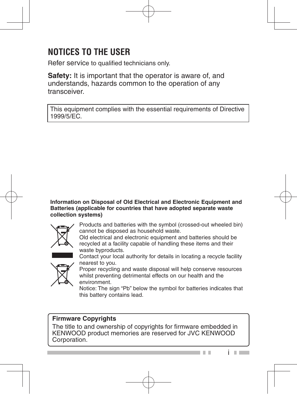Notices to the user | Kenwood TK-3401DE User Manual | Page 3 / 36
