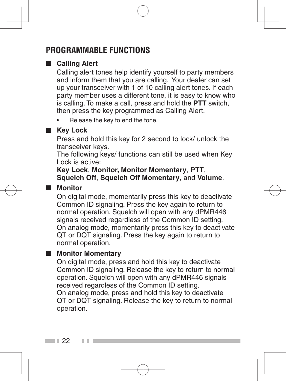 Programmable functions | Kenwood TK-3401DE User Manual | Page 30 / 36