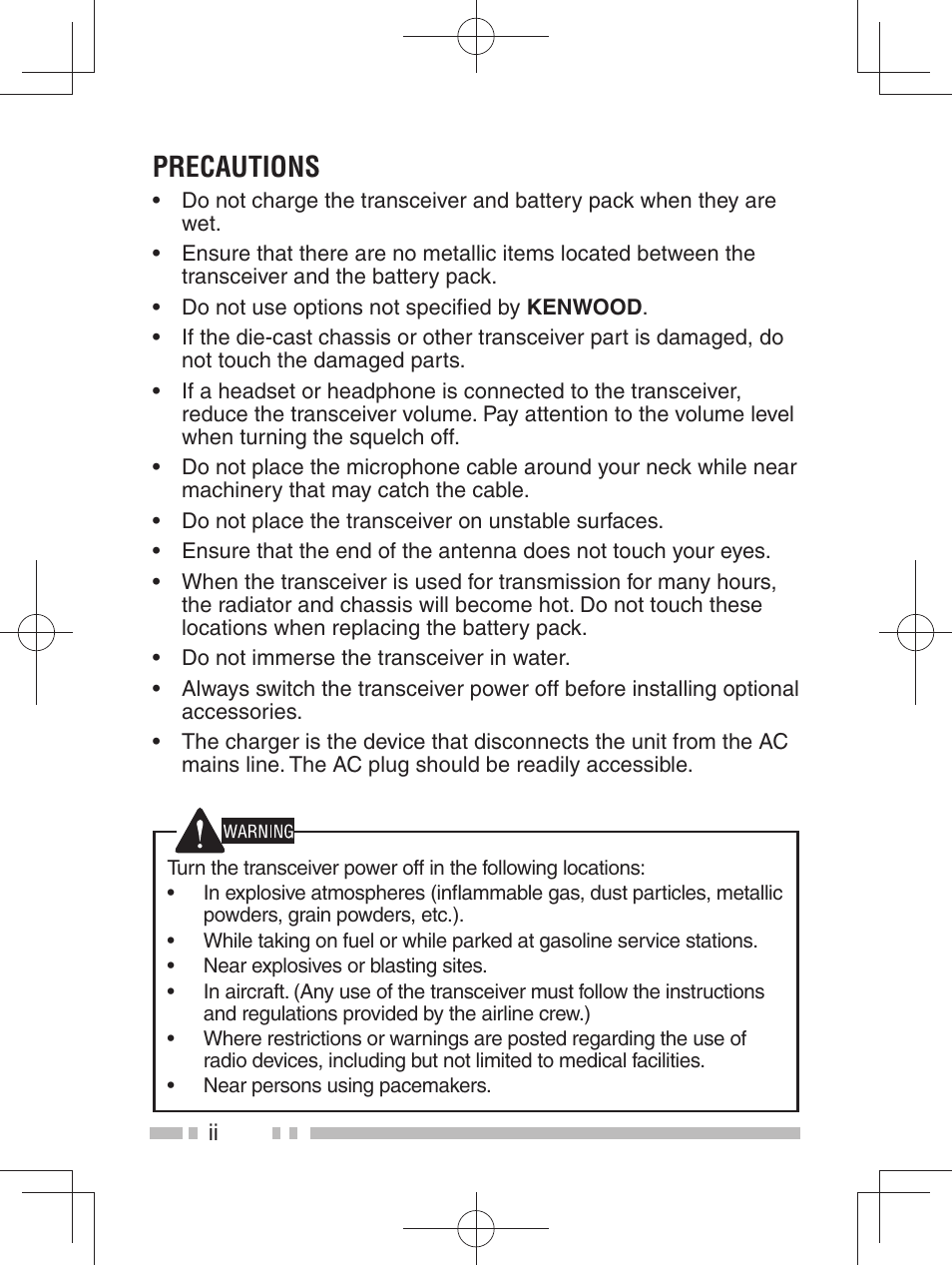 Precautions | Kenwood TK-3401DE User Manual | Page 4 / 36