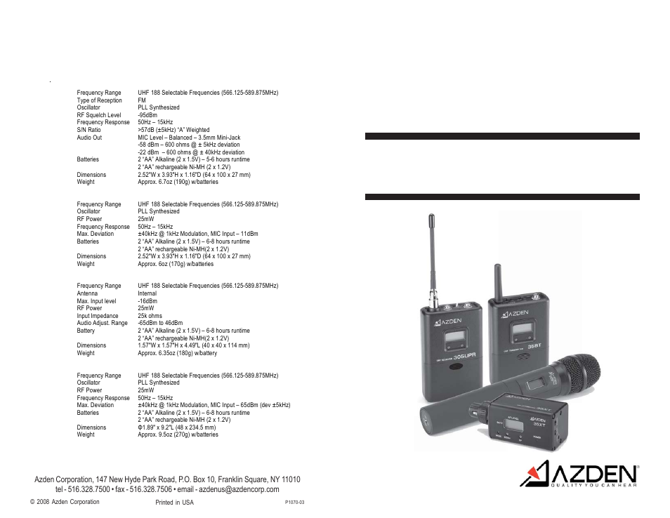 Azden Handheld Microphone/Transmitter 35HT User Manual | 4 pages