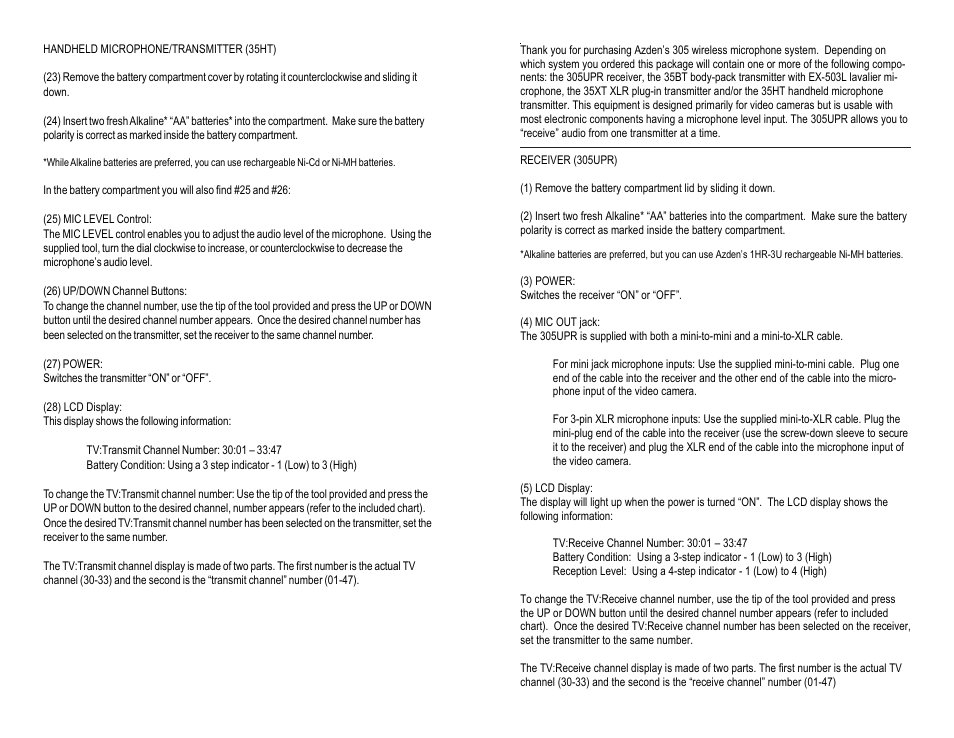 Azden Handheld Microphone/Transmitter 35HT User Manual | Page 3 / 4