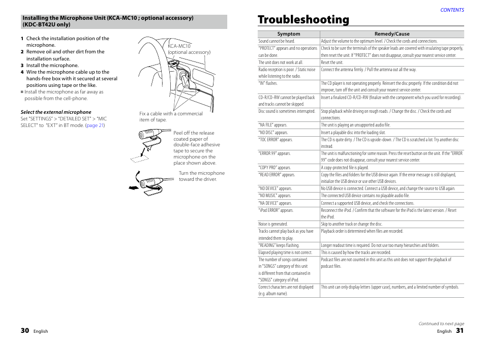 Troubleshooting, Troubleshooting 31 | Kenwood KDC-BT32U User Manual | Page 16 / 18