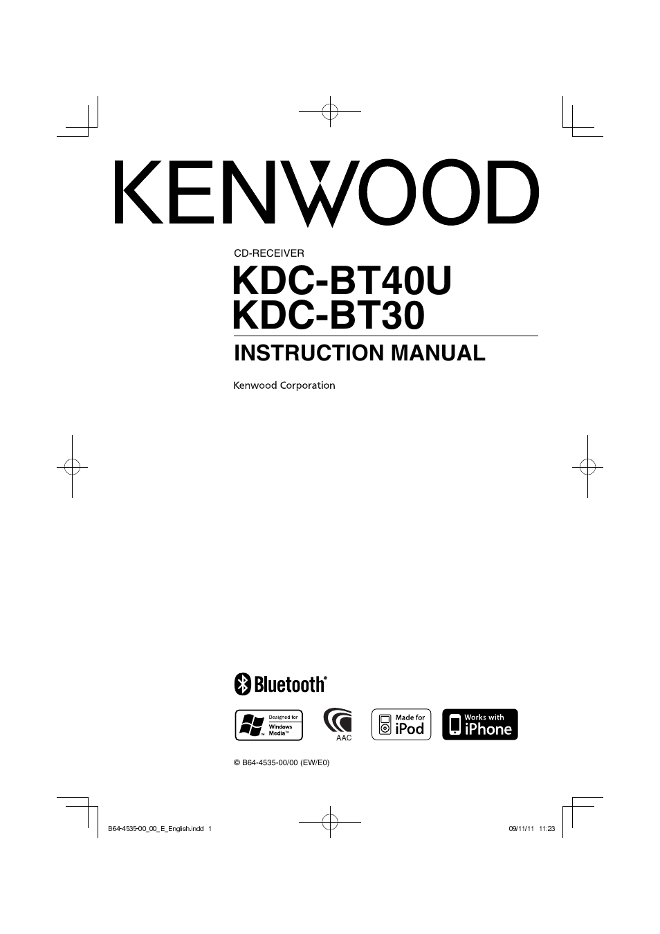 Kenwood KDC-BT40U User Manual | 40 pages