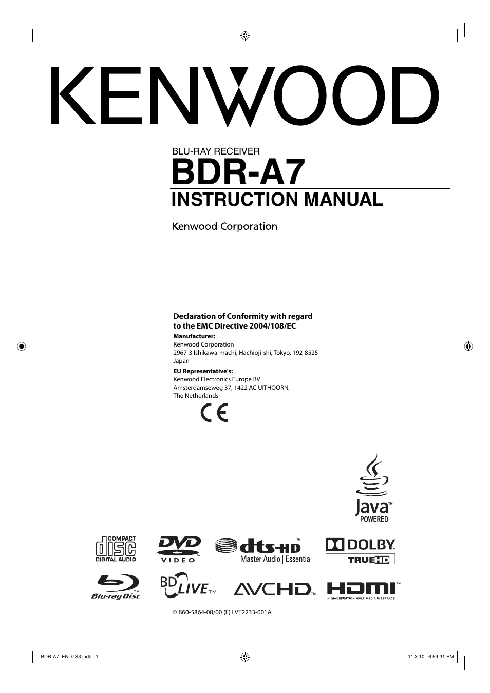 Kenwood BDR-A7 User Manual | 64 pages