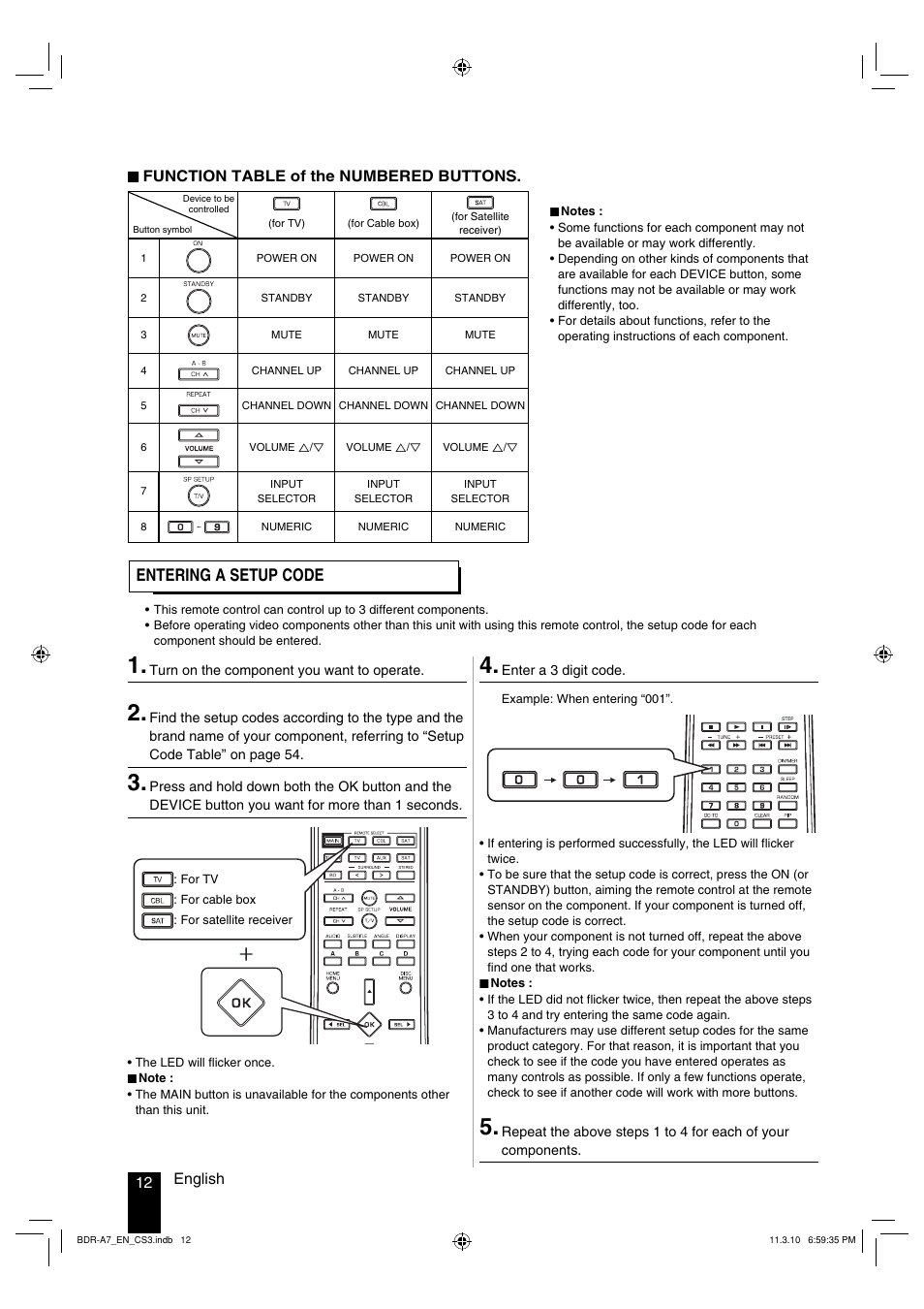 Entering a setup code | Kenwood BDR-A7 User Manual | Page 12 / 64