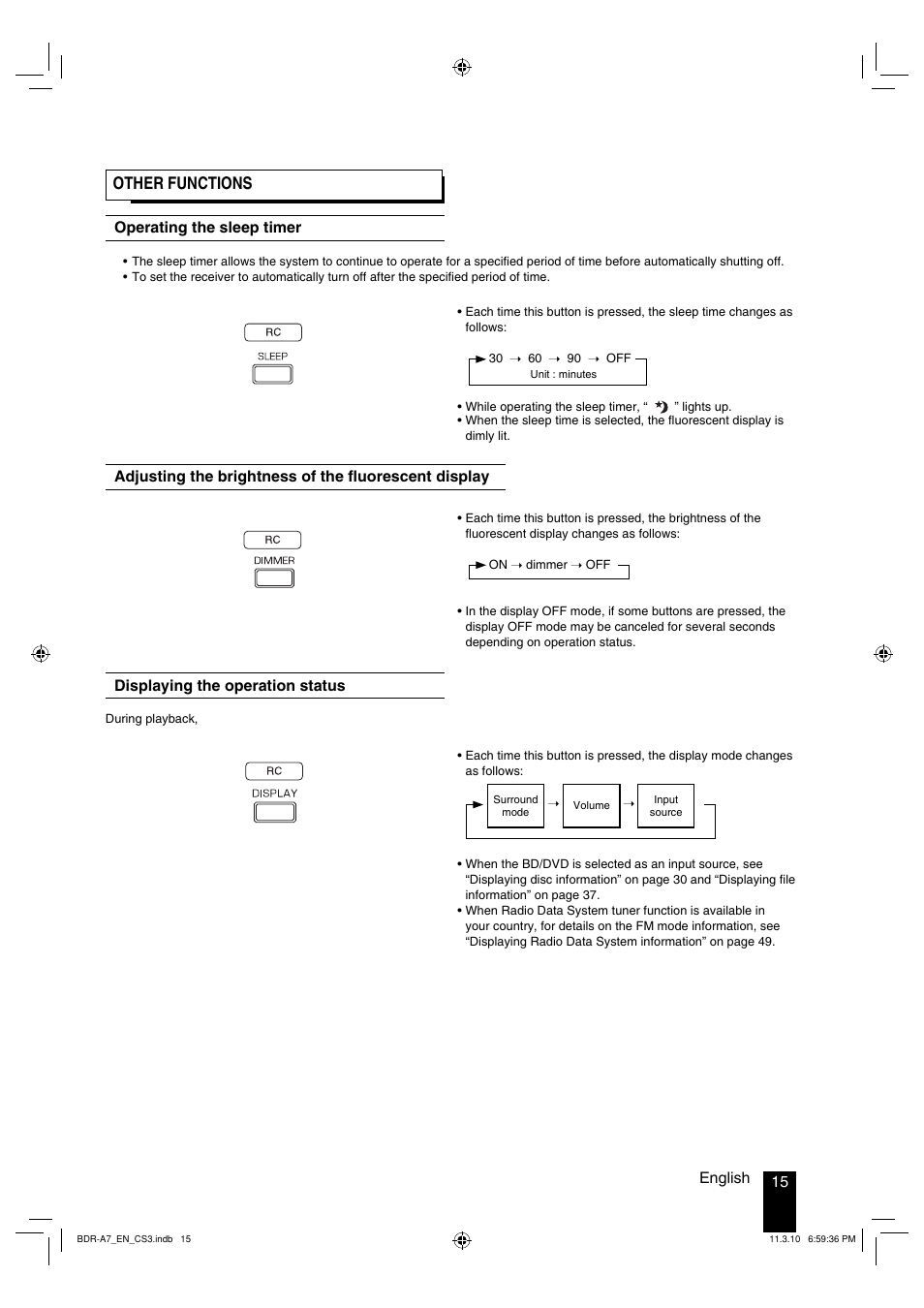 Other functions, 15 english | Kenwood BDR-A7 User Manual | Page 15 / 64