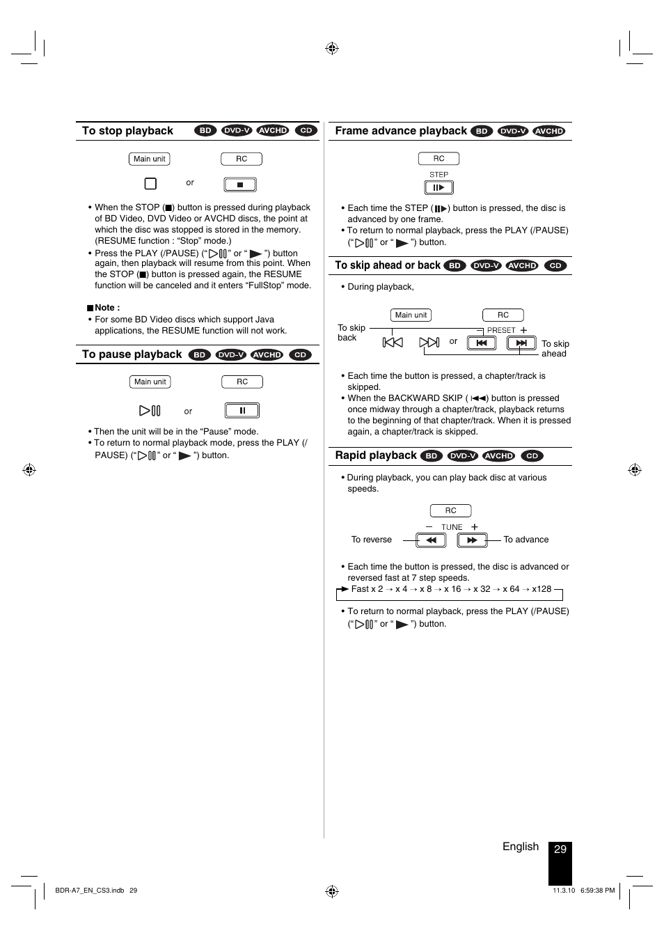 29 english, Rapid playback | Kenwood BDR-A7 User Manual | Page 29 / 64