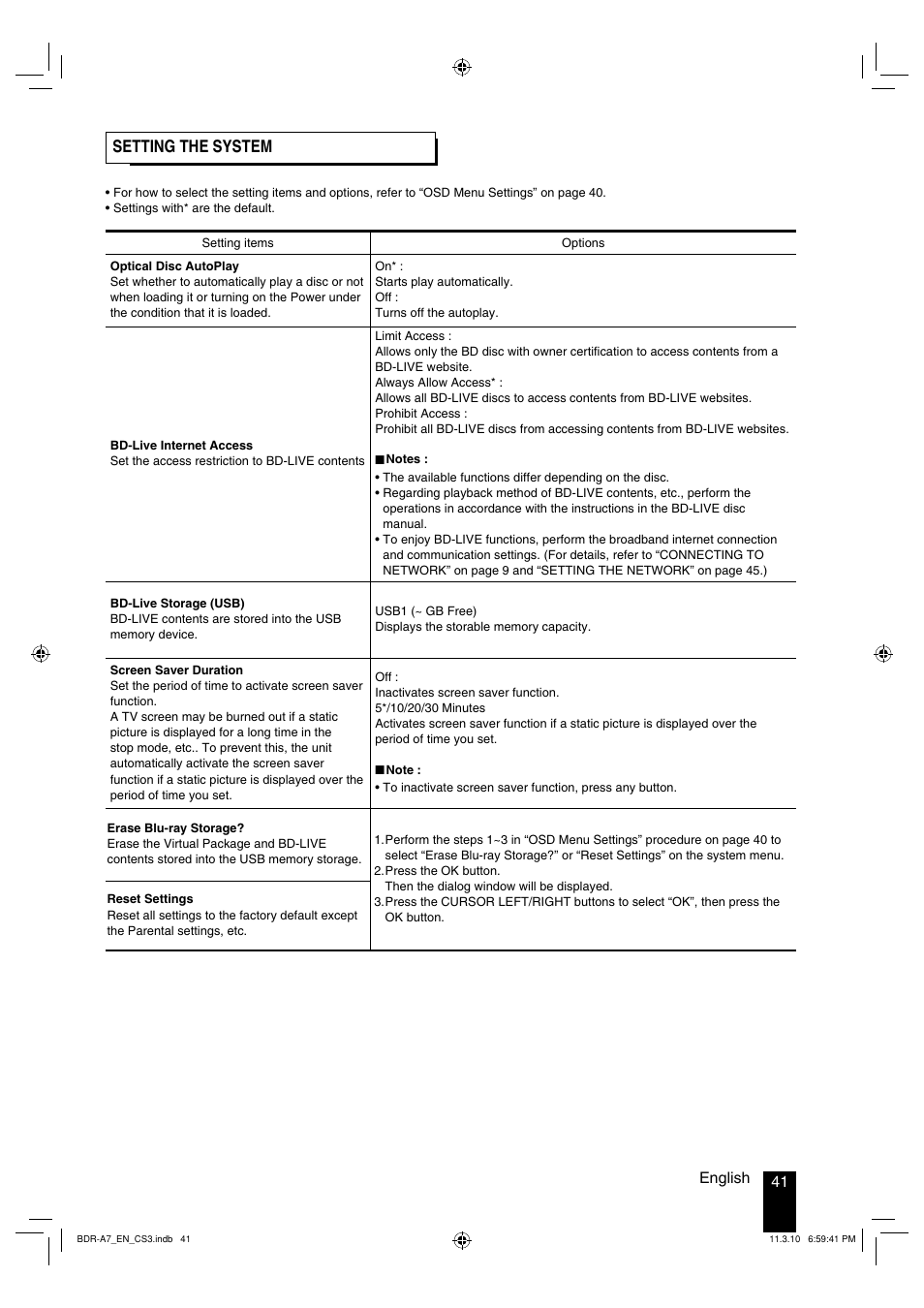 Setting the system, 41 english | Kenwood BDR-A7 User Manual | Page 41 / 64