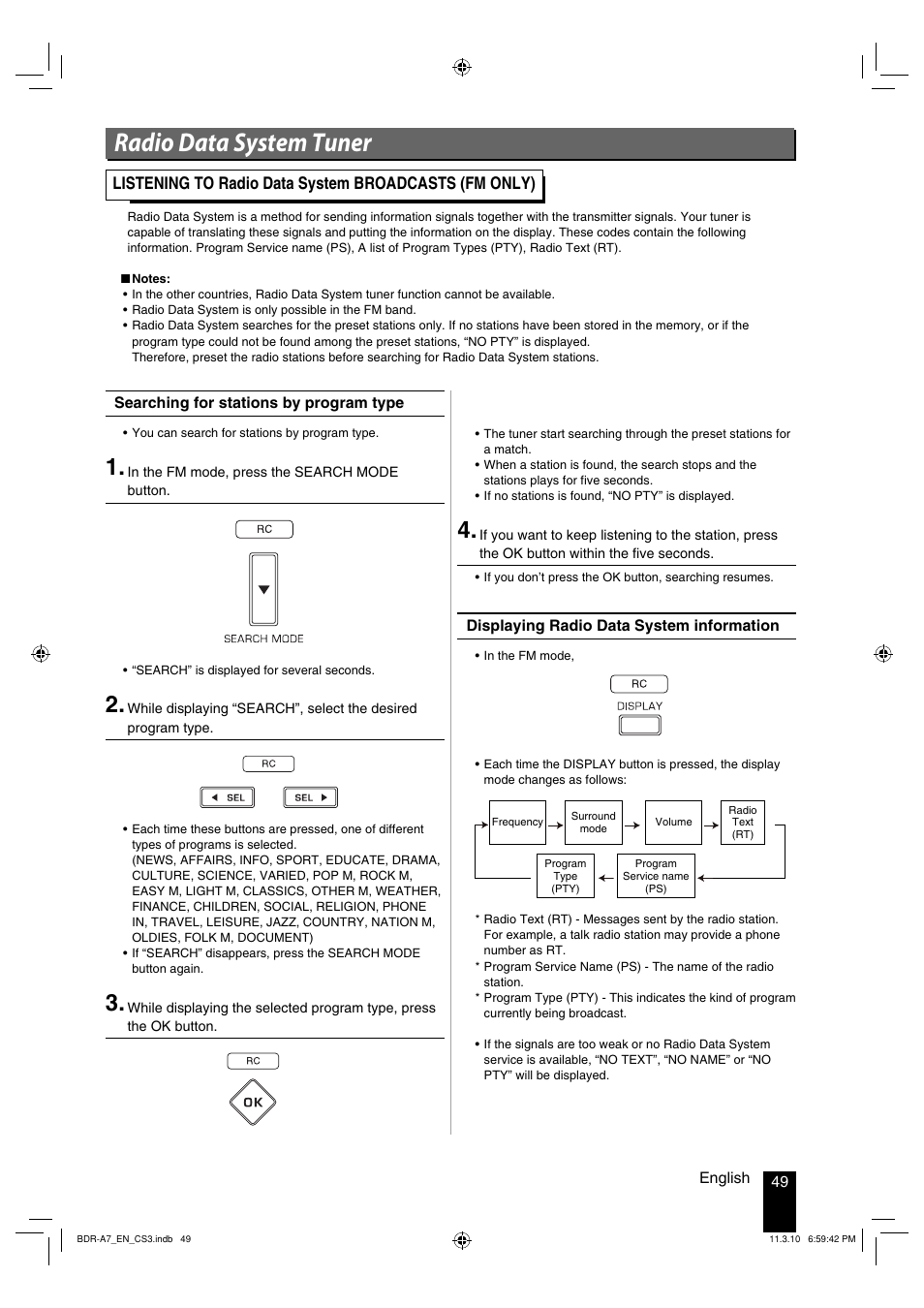 Radio data system tuner | Kenwood BDR-A7 User Manual | Page 49 / 64