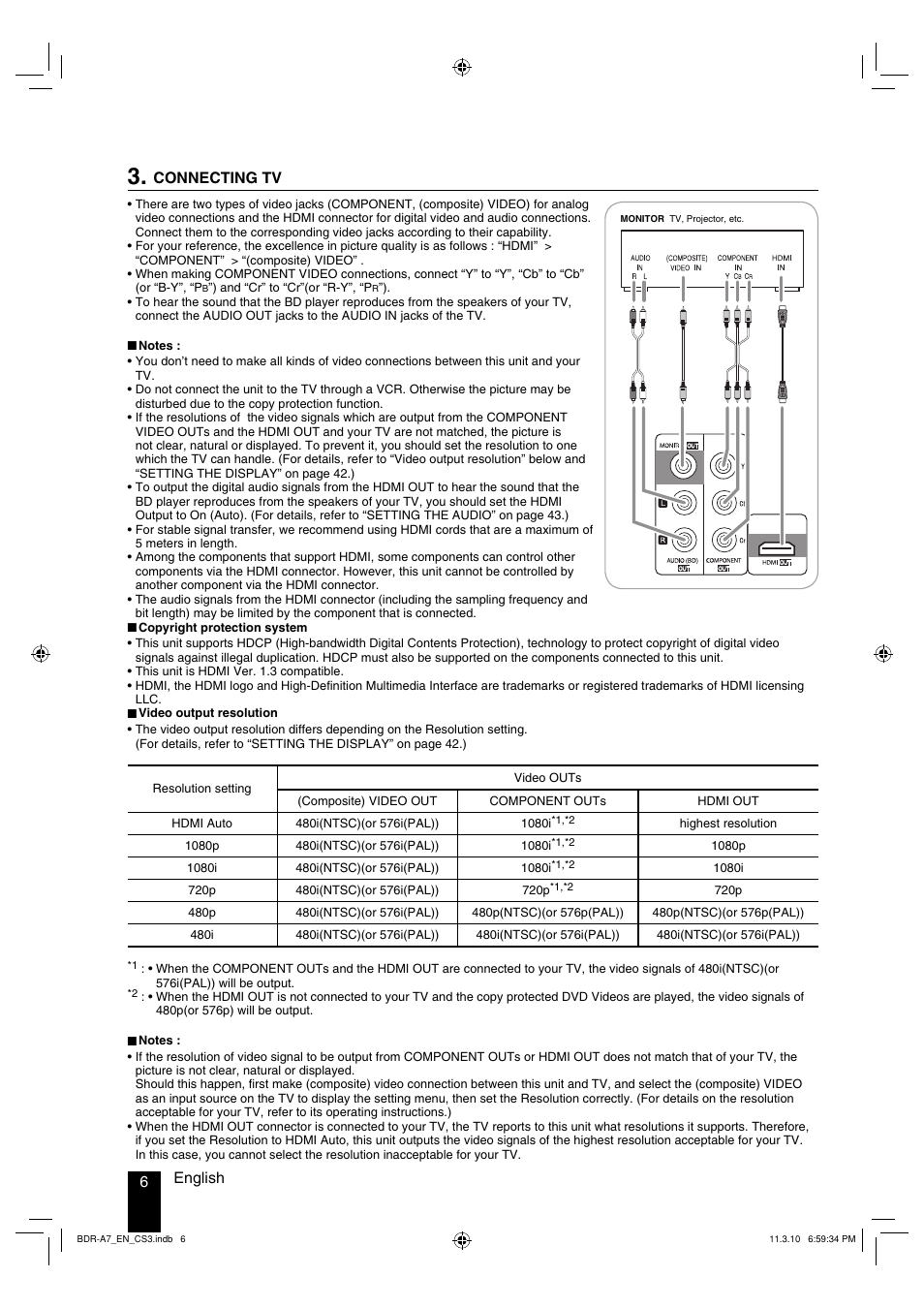 6english, Connecting tv | Kenwood BDR-A7 User Manual | Page 6 / 64