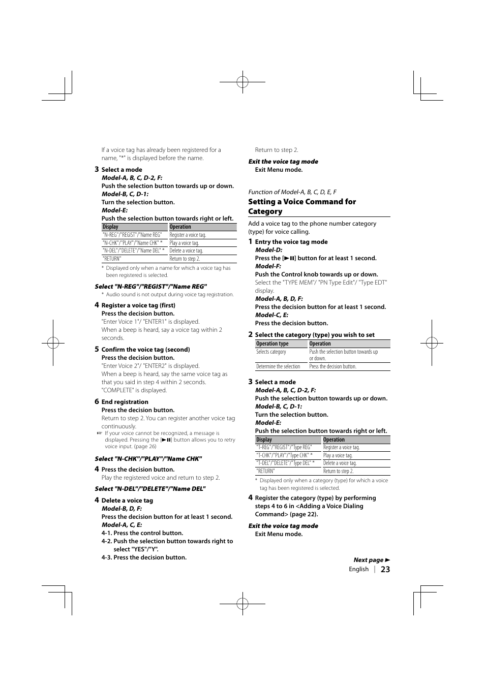 Setting a voice command for category | Kenwood KCA-BT300 User Manual | Page 23 / 35