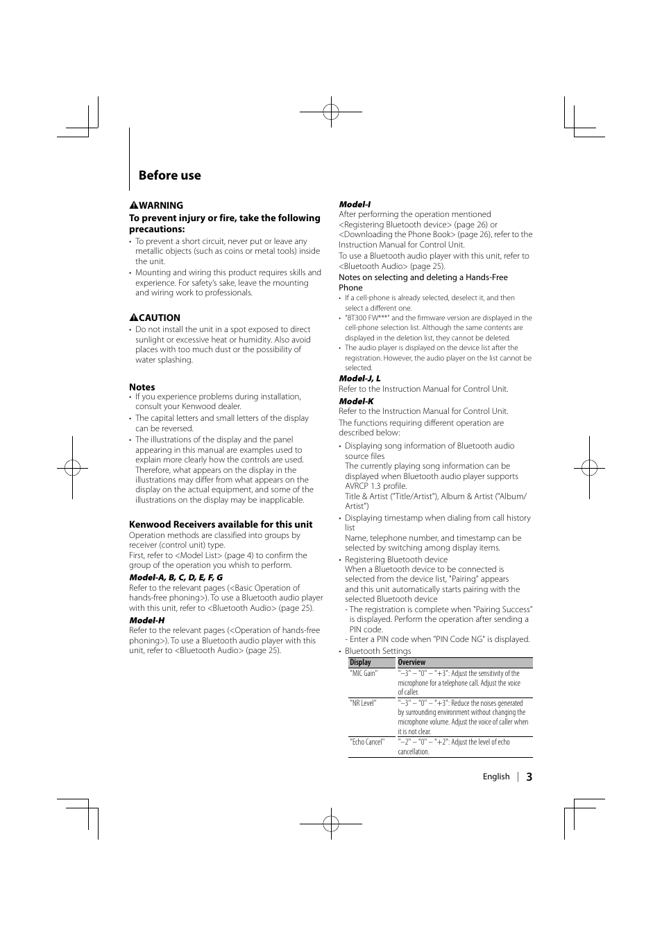 Before use | Kenwood KCA-BT300 User Manual | Page 3 / 35