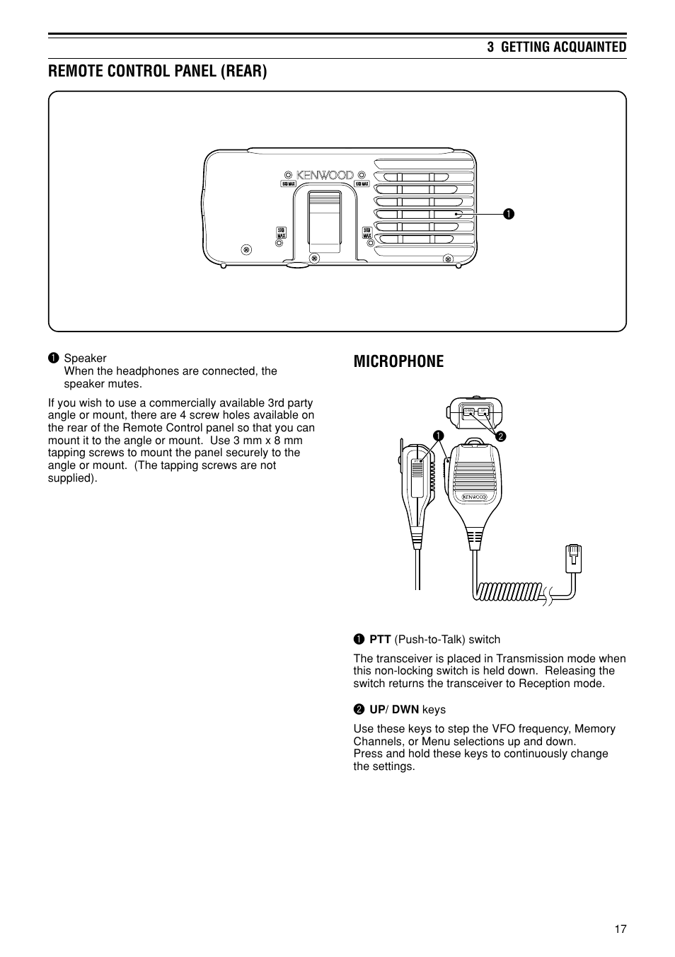 Remote control panel (rear) microphone, 3 getting acquainted | Kenwood TS-480SAT User Manual | Page 25 / 104