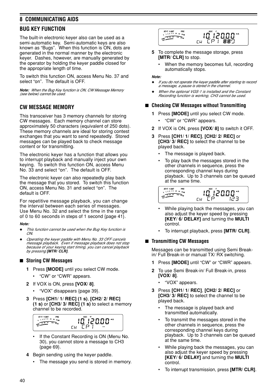 8 communicating aids bug key function | Kenwood TS-480SAT User Manual | Page 48 / 104