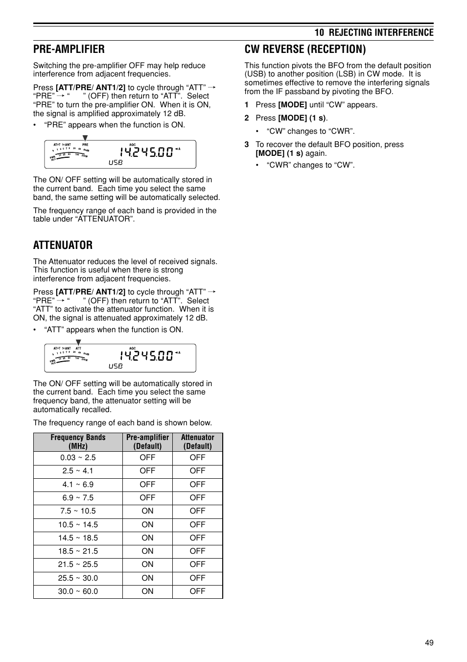 Pre-amplifier, Attenuator, Cw reverse (reception) | Kenwood TS-480SAT User Manual | Page 57 / 104