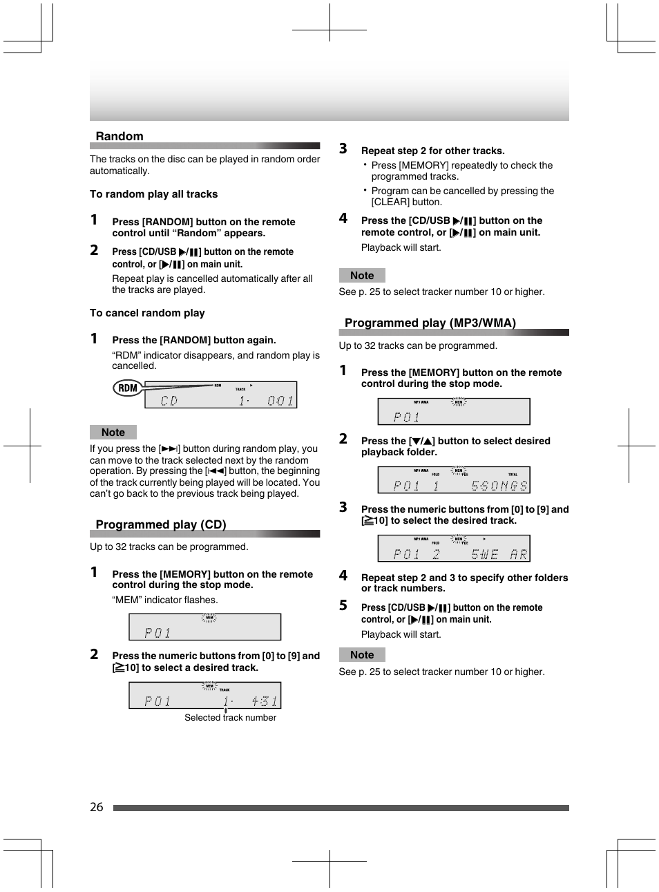 Random, Frost, Programmed play (cd) | Programmed play (mp3/wma) | Kenwood UD-NF7 User Manual | Page 26 / 48