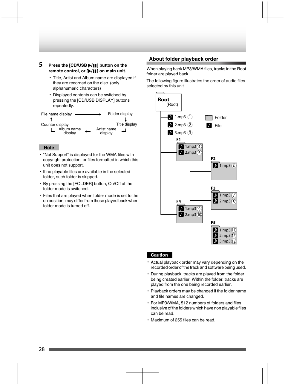 Note, About folder playback | Kenwood UD-NF7 User Manual | Page 28 / 48